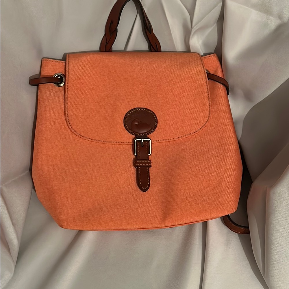 Dooney & Bourke Orange Canvas and Brown Leather Backpack
